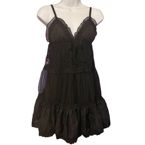 Elegant Goth Black Lace Babydoll Mini Dress